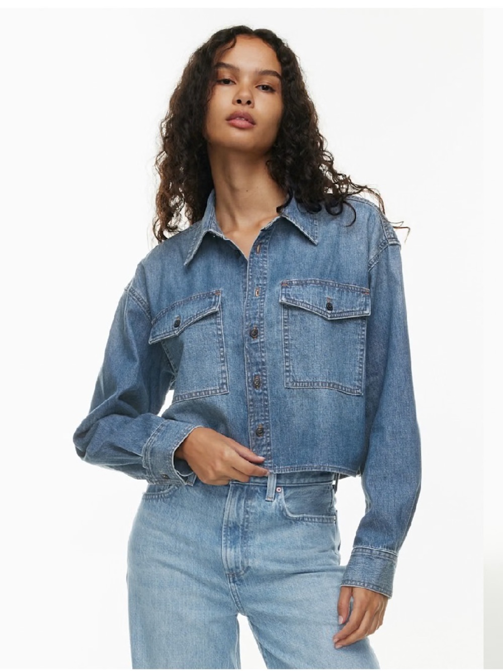 Aritzia Denim Forum The '90s Utility Button-up Shirt Cotton Western Size M